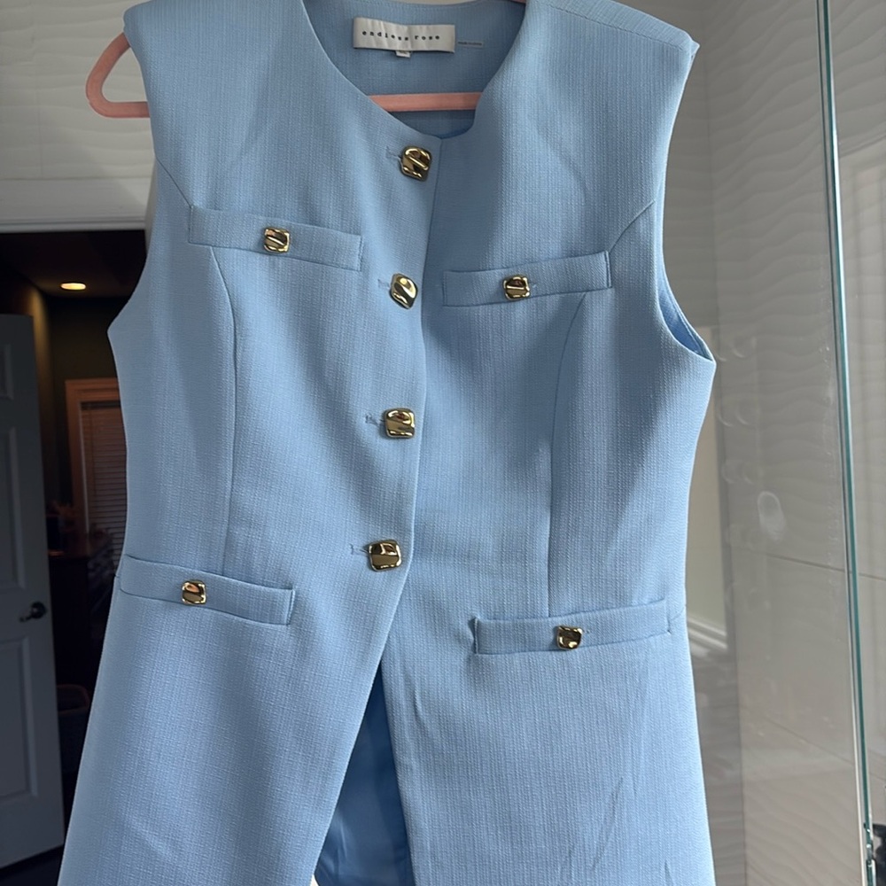 Endless Rose Blue Textured Vest with Gold Accent
